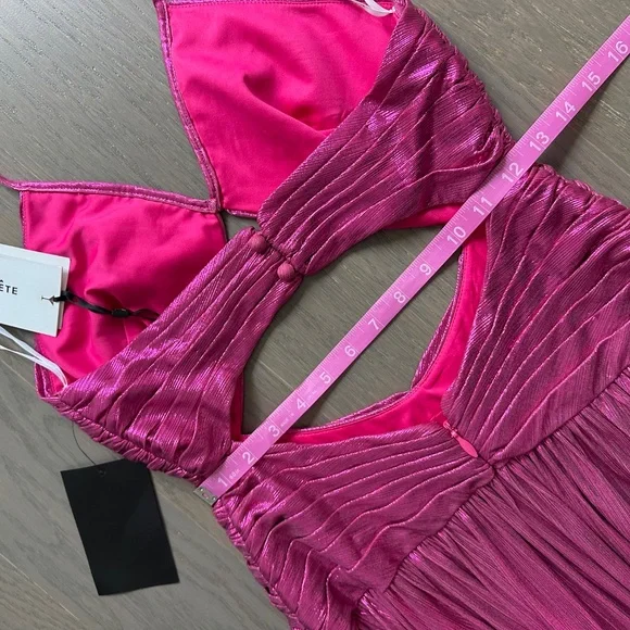 Retrofete Juliana Pink Metallic Lame Halter Cut Out Maxi Dress - with tags - S - Picture 8 of 12